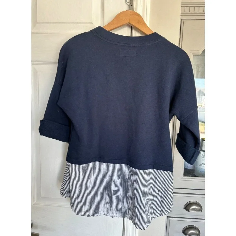 Derek Lam 10 Crosby Small Navy Faux Layered Sweater Top Casual Office Nautical